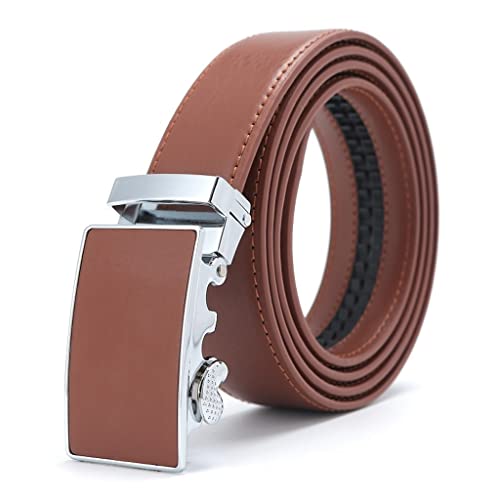Cinturón de cuero con hebilla automática de trinquete de cuero para hombres para hombres Cinturón de vestir de cuero genuino Cinturones de hebilla deslizante automáticos sin agujeros (Color : A, Size