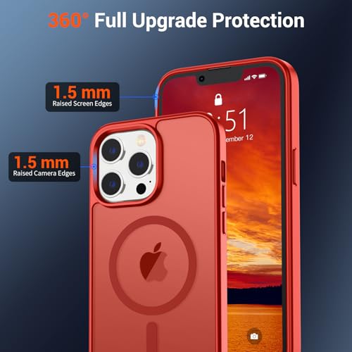 Image of SUPFINE Magnetic for iPhone 13 Pro Case (Compatible with MagSafe) (Military Grade Drop Protection) Translucent Matte Shockproof with Anti-Fingerprint Phone Case,Red
