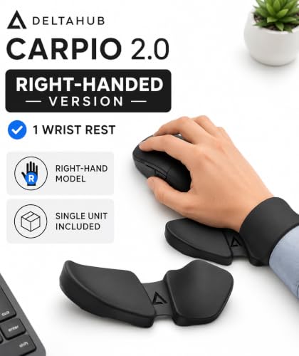 Image of DELTAHUB Carpio 2.0 - Right-Handed Truly Ergonomic Wrist Rest for Mouse, Carpal Tunnel Support, Pain Relief, Anti-Fatigue, Easy Glide, Sleek, Office, Computer, Laptop, Gaming - Large, Black