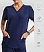 YESWEL Scrubs for Women Set, V-Neck Top & High Waisted Jogger Pants, 8 Pockets Stretchy Medical Uniform Workwear (Standard, Navy, Large)