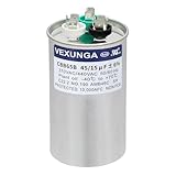 VEXUNGA 45/15 uF 45+15 MFD 370VAC or 440VAC Dual Run Start Round A/C Capacitor CBB65 Air Conditioner Capacitors for AC Unit Fan Motor Start or Heat Pump or Condenser Straight Cool