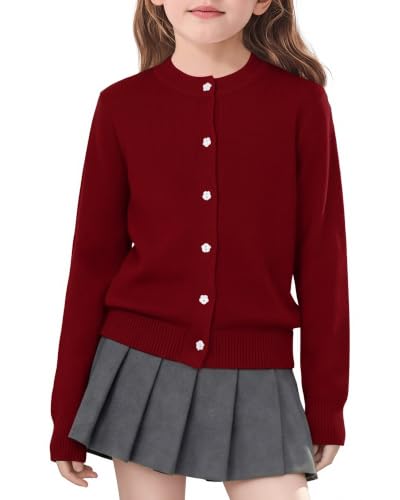 Image of Girls Cardigan Sweater School Uniforms Toddler Long Sleeve Button Knit Solid Sweaters Tops
