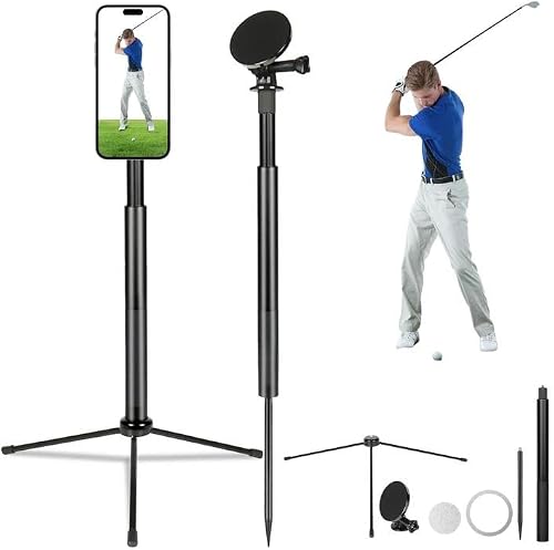 Golf Tripod & Monopod,Golf Swing Phone Holder,47.6" Magnetic Adjustable Aluminum Alloy Selfie Stick,Record Golf Swing and Training Aid,w/Spike Stake Mount,Compatible with All Phone Camera GoPro