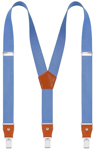 EOAYONY Suspenders for Men Adjustable Heavy Duty with Strong Clips Blue 43 IN
