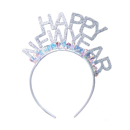 Happy New Year - Cerchietto per capelli di Capodanno, decorazione per capelli in argento con brillantini, accessorio per capelli, per bambini, Capodanno (argento)