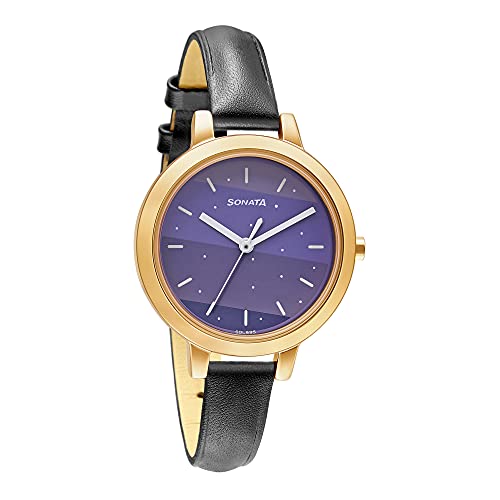 Image of Sonata Play Purple Dial Women Analog Watch with Leather Strap-8141WL06