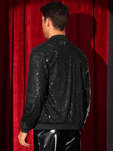 Lars Amadeus Sequin Varsity Jacket for Men's 70s Disco Zipper Party Glitter Shiny Bomber Jackets3