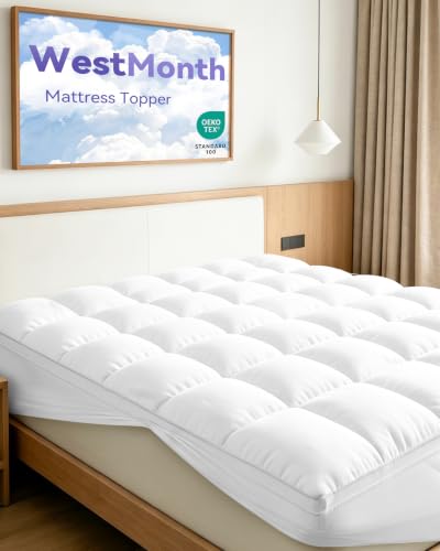 Westmonth King Mattress Topper - Premium Quilted 1000gsm Luxury Extra Thick Mattress Topper Thick Pillow Top Mattress Topper with Deep Pocket (8-21) Breathable & Fluffy Soft (White King)