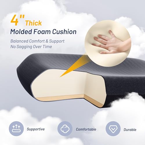 Image of Office Desk Chair for Long Hours & Lower Back Pain Relief - 4 inch Thick Molded Foam Cushion, Enhanced Lumbar Support, Padded Flip-up Armrests, Ideal for Office or Study, Black