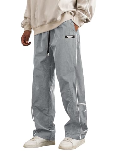 SOFIA'S CHOICE Men's Baggy Sweatpants Y2k Striped Star Print Wide Leg Dance Pants with Pocket Streetwear Gray X-Large