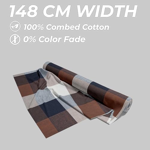 Image of BIGREAMS Premium 100% Cotton Checkered Unstitched Shirt Fabric For Men's - 0% Color Fade, Summer Shirt Piece, Breathable Fabric, 150 CM WIDE