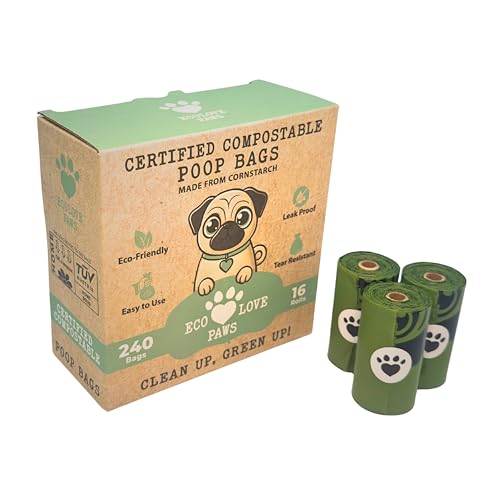 ECOLOVE PAWS 100% Certified Home Compostable Dog Poop Bags, Leak-Proof