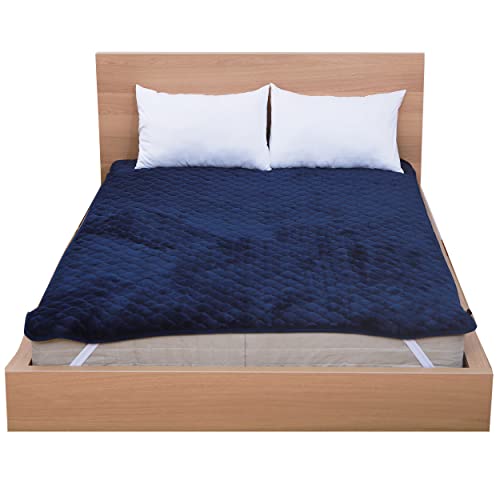 あったか フランネル 敷きパッド 冬 暖かい 洗える 秋冬用 しきパッド 肌触り良い 吸汗 速乾 蓄熱わた入り 厚手 ふんわり 静電気防止 四隅ゴムバンド付き なめらか やわらか 極暖 マイクロファイバー ネイビー キング