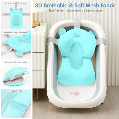 Image of Colorlife Baby Bath Seat Support Net Infant Bathing Seat Support Mat, Comfortable Adjustable Non-Slip Three-Pointed Baby Shower Net Bathtub Sit Up Mesh for Newborn 0-12 Months-Blue(No Bathtub)
