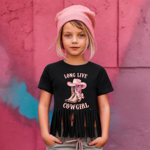 Image of Girls Western Shirt Cowgirls Embroidered Country Concert T Shirt Graphic Horseback Rider Tassel Fringe Tee Tops