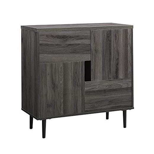 Walker Edison Modern Color Pop Buffet Accent Entryway Bar Cabinet Storage Entry Table Living Room Dining Room, 30 Inch, Slate Grey and Red Interior
