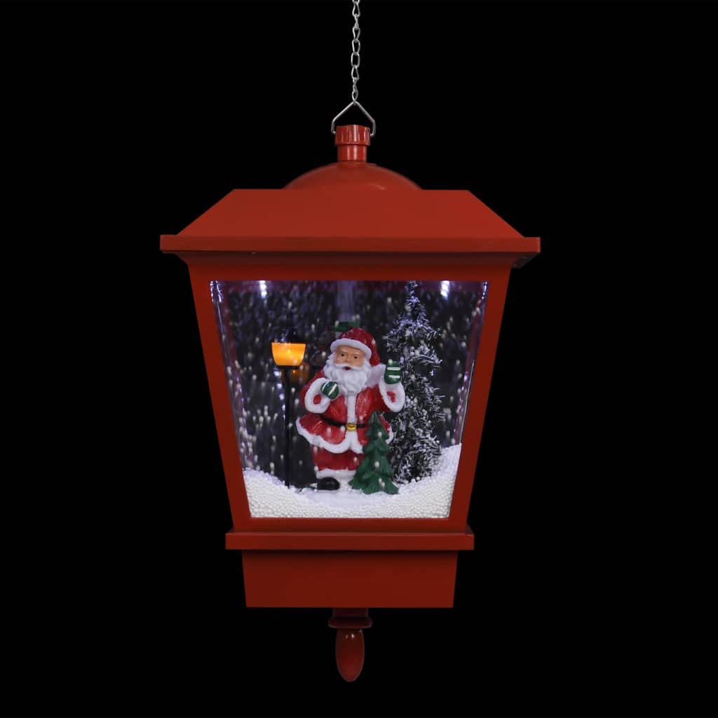 Weihnachts-Hängelampe LED-Licht mit Weihnachtsmann, Schneefallfunktion, rotes PVC Metall Design 27×27×45 cm, mit Kette Haken, für Innen Außen Advent Festtag Fenster Garten