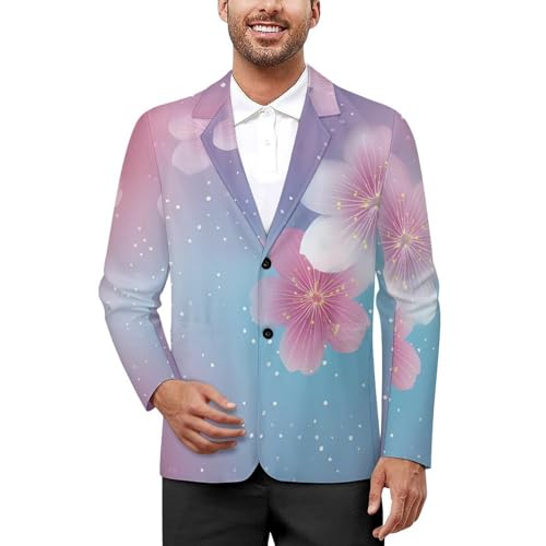 Gradient Cherry Flowers Men's Blazer Printed Button Suit Jacket Slim Sport Coat Blazers
