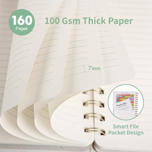 Image of Spiral Notebook-5.75 inch x 8.125 inch College Ruled Journal with Inner Pockets and 160 Pages,PU Leather Cover Business Journal, Twin-Wire Binding Notebook Perfect for Office & Home School Supplies Mint Green