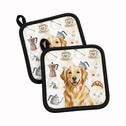 Caroline's Treasures Golden Retriever Coffee Bar Pair of Pot Holders Pair 7.5x7.5 Quilted Insulated Hot Pads Decorative Kitchen Gift Made in USA