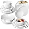 MALACASA 24 Pieces Gourmet Porcelain Dinnerware Sets, Premium Plates and Bowls Set, High-Fired Ceramic Dishes Set for 6, Chip & Scratch Resistant, Microwave Dishwasher Safe, White, Series Lexi
