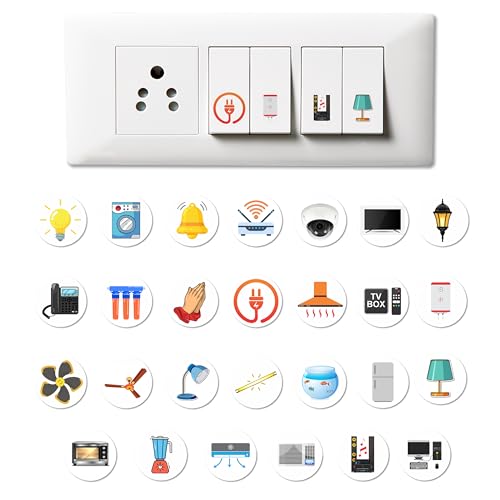 Image of Trueflair Stickers for Switch Board for Home Wall Switches, Contain All Common Switch Stickers (Transparent Colorful 2)