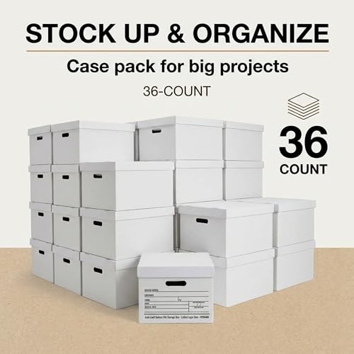 Image of BOX USA File Boxes with Lids and Handles (36-Pack) - File Storage Boxes for Office Supplies, Book Storage, Moving, and Packaging, Fits Letter and Legal Paper, Removable Lid