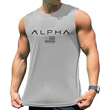 [X-Jang] メンズ タンクトップ トレーニング ノースリーブ フィットネスTシャツ 筋トレ スポーツインナー 袖なし スポーツウェア ボディビル マッスルフィット 吸汗速乾 (JP, アルファベット, 3XL, グレー)