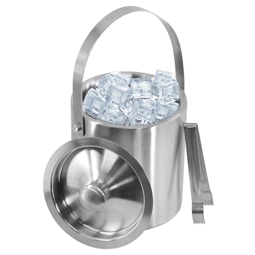 MTS Stainless Steel Ice Bucket with Lid & Tongs, Double Wall Insulated Wine Cooler, Stylish Polished Design for Parties, Perfect Champagne & Beer Bucket