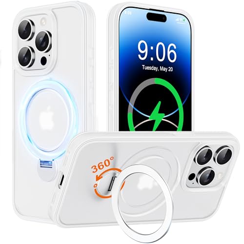 Derwav Multi-in-1 [Magnetic+ Kickstand+ Ring Holder] for iPhone 14 Pro Max Case Compatible with MagSafe, 360° Rotatable Stand with Military Shockproof Silicone Frame Magnet Bumper Cover, 6.7'', White -  iPhone 14 Pro Max（6,7インチ）