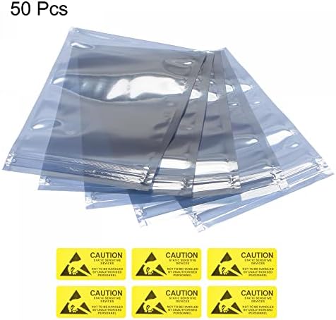 sourcing map Anti Static Bags Shielding Bag 50pcs 4x6inch(10x15cm) Resealable with Labels for Hard Drive HDD SSD