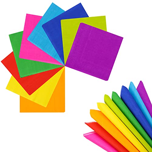 Lot de 180 serviettes en papier colorées de 25 x 25 cm, pour cocktail, fête, bricolage, origami, pour la gastronomie, anniversaire, mariage, décoration de table, réunion de famille, 9 couleurs
