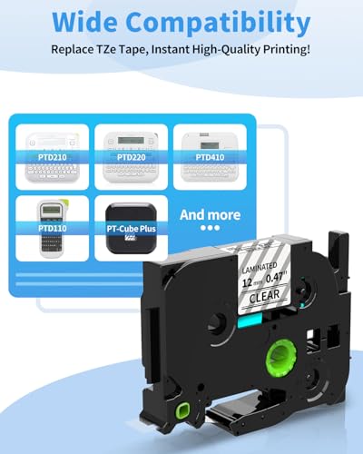 Image of Colorty Clear Label Maker Tape TZe-131 Compatible with Brother P-Touch | Label Tape TZ TZe 12mm 0.47 Laminated 1 /2 inch Black on Clear TZe131 for PT-D220 D210 H110 1180 1280 1890 Tape Refills, 6-Pack