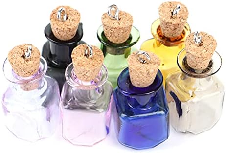 TIANTIAN 7 Pieces Mini Glass Color Bottles, Rectangle Cute Bottles with Cork Little Bottles Gift Tiny Jars Vials DIY Pendant Wishing Bottle for Party Wedding DIY Decoration