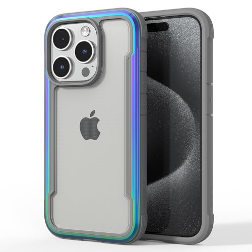 Image of RAPTIC Shield for iPhone 15 Pro, Shockproof Protective Clear Case, Military Grade 10ft Drop Tested, Durable Aluminum Frame, Anti-Yellowing Technology, 6.1 inch, Iridescent
