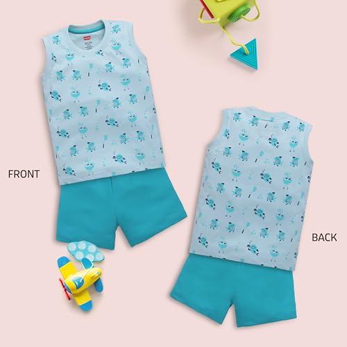 Image of LuvLap Baby Boys Regular Fit 100% Cotton Sleeveless Boys T-Shirt & Shorts Set Pack of 3