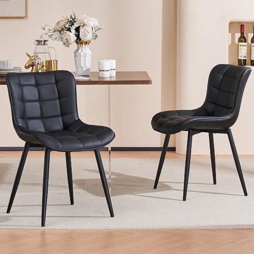 Amazon.com - YOUTASTE Black Dining Chairs Set of 2 PU Leather ...