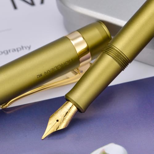 Image of HONG DIAN M2 Black Forest Mini Fountain Pen, Medium Nib & Sleek Shape Aluminium Short Pocket Travel Pen (Olive Green)