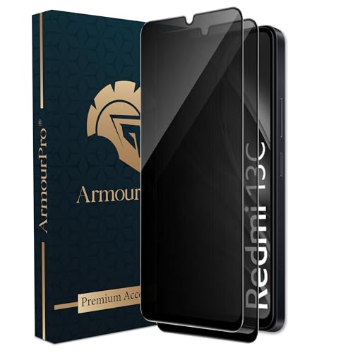 Image of ArmourPro Privacy Tempered Glass Screen Protector Compatible for Redmi 13C (6.74 Inch) with Edge to Edge Coverage and Easy Installation kit (Pack of 2)