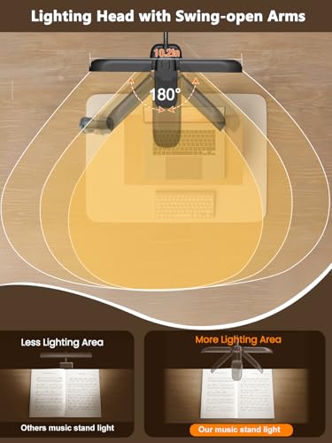 Image of Vekkia 96 Led Rechargeable Music Stand Light - Folding Clip On Piano Lamp, Portable Professional with 5 Brightnessx3 Color Temperature for Grand Piano and Book Reading