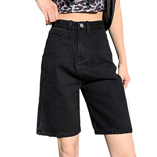 Jnkihapot Black Short Jeans Women Summer Fashion High Waist Straight Retro Street Wide Leg Denim Shorts Black M #TOP5