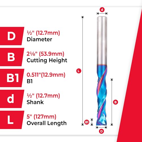 Image of Amana Tool Spektra Extreme Tool Life Solid Carbide CNC Compression Spiral Router Bit, 46035-K, 1 /2 D x 2-1 /8 CH x 1 /2 Shank x 3 Inch Long 2 Flute