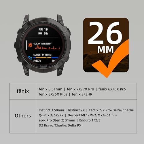 ZoRoll Bracelet QuickFit 26 mm pour Garmin Enduro 3 / Garmin Fenix 8 51 mm / Fenix 7X / 6X GPS / 6X PRO - Bracelet de rechange réglable en nylon avec ZoRoll Bracelet QuickFit 26 mm pour Garmin Enduro 3 / Garmin Fenix 8 51 mm / Fenix 7X / 6X GPS / 6X PRO - Bracelet de rechange réglable en nylon avec