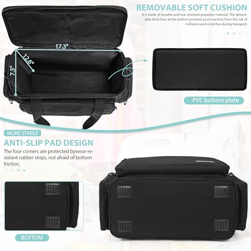 Image of Sewing Machine Carrying Case with Multiple Storage Pockets Large Capacity, Universal Tote Storage Bag Compatible with Most Standard Singer, Brother, Janome