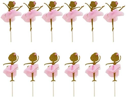 BESTOYARD 12PCS Gold Glitter Ballerina Dancing Girl Cupcake Toppers Picks for Wedding Bridal Shower Birthday Party Decoration