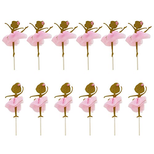 Bestoyard 12Pcs Gold Glitter Ballerina Dancing Girl Cupcake Toppers Picks For Wedding Bridal Shower Birthday Party Decoration #TOP1