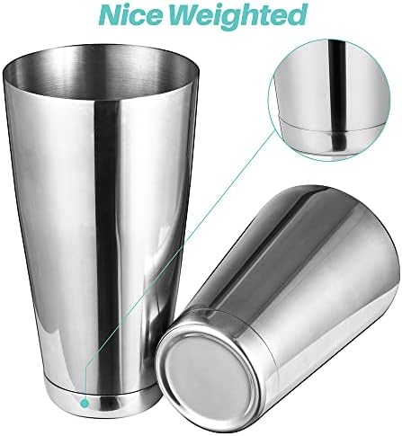 Cocktail Shaker Tins Set Stainless Steel, Pro Bar Style Boston Shakers Bartending, Two Piece Martini Shaker Cup Drink Mixer for Bartender – Silver Bar Tools Weighted Metal Shaking Tin - Thumbnail 4