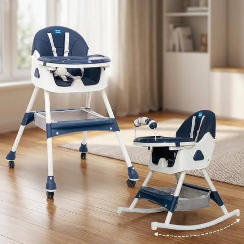 Image of Mee Mee Cherub Baby High Chair for Baby Feeding, 5-in-1 Convertible Kids Feeding Chair Compact Fold, High Adjustable, Play Chair Booster Seat Dual Meal Trays, 0.5 to 3 Years Kids (Black)
