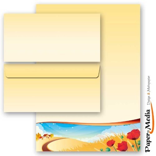 Coffret Papeterie Automne "Or L’Automne" – 20 Feuilles A4 + 20 Enveloppes DIN LONG Sans Fenêtre, Motif Feuilles D'Automne Élégant