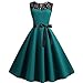 ZEELIY Robe Vintage Rétro 1950's Femme, Robe de Soirée Cocktail Dentelle sans Manches au Genou Robe Plissé Rockabilly Swing Evasée Col Rond Robe de Cérémonie Bal Fête Vert XXL